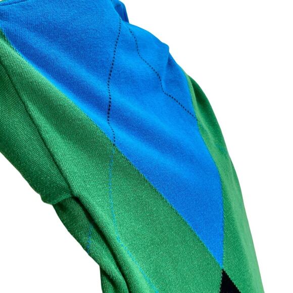 Carlisle Women's Knit Open Cardigan Colorblock Argyle Large Green Blue Black - Picture 10 of 13